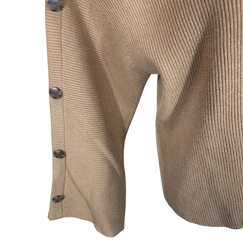 Cache Ribbed Mock Neck Sweater Button Sleeve Pullover Tan XS - Picture 5 of 8